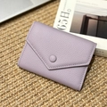 Slim lavender pebble leather envelope wallet with round snap button and compact design - Mambo Purple