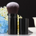 Portable retractable makeup brush with black finish and soft gradient synthetic fibers - Black Large
