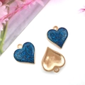 Pendentifs cœur en résine pailletée bleue avec cadre en métal doré pour bijoux DIY - Bleu