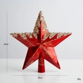 Puntale a stella per albero di Natale rosso 20cm con paillettes dorate e forma classica - Rosso Perlato