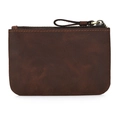 Macro detail of dark brown crazy horse leather texture on a compact zippered coin pouch - Crazy Horse Coffee