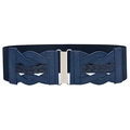 Navy blue elastic wide waist belt with woven faux leather detail and silver buckle - Dark Blue