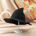 Cappello a punta da strega in maglia nera, stile mago pieghevole da donna - Lana Ispessita / Nero