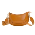 Brown half-moon crossbody bag for kids with fashion bag print and gold zipper detail - Brown