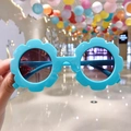Cute light blue flower-shaped sunglasses for girls with round dark sun lenses - Blue Flower
