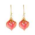 Pink enamel calla lily earrings with white pearls and gold hooks in vintage style - Pink Gradient Calla Lily Style (K-1168)