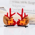 Christmas hair clips featuring red antlers, brown ears and orange reindeer figurines - 32# Red Antler Clip with Reindeer Figure