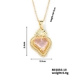 Gold stainless steel heart pendant necklace with pink gemstone insert and size measurements - Gold Pink Rhinestone (N01050-10)