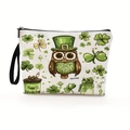Beauty case bianco di San Patrizio con motivi di gufi quadrifogli e cinturino da polso - Stile Civetta con Cappello Verde