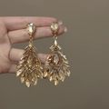 Orecchini a goccia dorati con cristalli color champagne e pietre marquise stile vintage - Stile Pendente a Goccia / Oro/Marrone