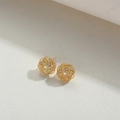 Detail view of gold knotted stud earrings with sparkling clear pavé rhinestones - ES2560 Flower (Gold)