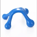 Blue handheld five-row roller massager tool with curved plastic frame and nodes - Four-legged Massager Dark Blue