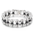 Men's 18mm silver and black stainless steel bike chain bracelet with clasp closure - Steel with Black (KB150533-KFC) / 23CM