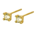 S925 sterling silver stud earrings in gold finish with round champagne zircon - Yellow Zirconia (August)