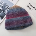 Knitted beanie hat with purple blue and orange gradient tie-dye pattern for winter - One Size / Purple Blue Orange Gradient