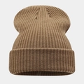 Gros plan du bonnet en tricot kaki foncé montrant la texture côtelée et le revers - 216# Kaki Foncé