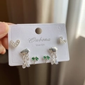 Detailed view of silver 925 earrings set with pearls, cloud tassels and palm tree studs - 25# Silver Tone (6 Pairs)