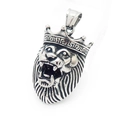 Detailed close-up of a silver lion head pendant with crown and vintage texture - Vintage Lion Head Crown - Pendant Only (Without Chain) Style 14
