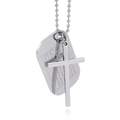 Zilveren roestvrijstalen kruis ketting met gegraveerde dog tag hanger aan ball chain - Staalkleur