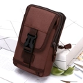 Vertical brown nylon tactical phone holster with buckle and dual zipper closures - Brown Vertical