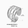 Verstellbarer Edelstahlring in Silber mit mehrlagigem Hohldesign und 1,7 cm Breite für Damen - Linienstil / Silber
