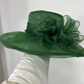 Deep green organza sun hat with oversized floral decoration for wedding or tea party - M (56-60cm) / Grass Green