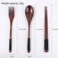 Japanese style nanmu wood cutlery set including fork spoon and chopsticks weighing 32g - Black Wrapped Spoon Fork Chopsticks