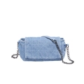 Light blue denim shoulder bag with diamond quilting, flap closure and a metal chain strap - Light Blue