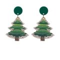 Festive green Christmas tree earrings with glitter accents and a striped holiday design - Green Brown Striped Tree