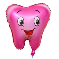 Pink tooth shaped foil balloon with cute cartoon smiley face for party decorations - Pink Tooth
