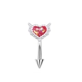 Detail showing eyebrow ring with red heart opal stone, silver wings and spike end - Bright Red (EW3121502)