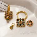 Gold enamel drop earrings featuring traditional Chinese cloisonné floral patterns - T2392 Style / Palace Hollow Pendant