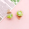 Glass bottle pendants with green lemon slices and golden metal loops for DIY jewelry - Green Fruit Glass Ball