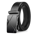Men's business belt with black lychee grain leather and sleek geometric auto buckle - Style 4 (Black Buckle) / 115cm