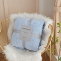 Sky blue coral fleece blanket with fishbone texture and elegant ribbon packaging - Sky Blue