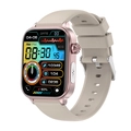 Smart watch with rose gold case and beige silicone strap showing ECG and health data icons - Champagne
