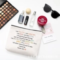 Beige cotton linen makeup bag with colorful typography and zip closure for travel - 25×18cm Style F (Sensitive Words)