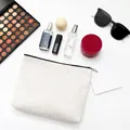 Beige cotton linen makeup bag with colorful typography and zip closure for travel - 25×18cm Style F (Sensitive Words)