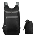 Foldable black outdoor backpack with grey accents and a compact matching storage bag - Black and Gray