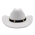 Detailed view of white felt fedora hat with black band featuring gold ball studs decorations - M (56-58cm) / White