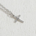 Minimalist silver cross and lightning bolt necklace with zircon pave on a thin chain - Lightning Cross / Platinum Color