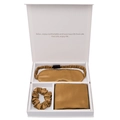 Golden 100% mulberry silk gift set featuring eye mask, scrunchie and pillowcase - Antique Gold