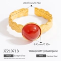 18k gold plated stainless steel open ring featuring a vibrant red gemstone inlay - Red Round Gemstone Style (JZ21071B)