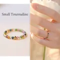 Delicate colorful tourmaline bead ring with a polished gold accent bead for women - One Size(Elastic) / Colorful Tourmaline Ring
