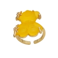 Adjustable gold plated ring with translucent yellow bear and sparkling star details - Yellow