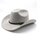 Classic gray western cowboy hat detail featuring felt texture and black braided rope - M(56-58cm) / Light Grey (Suede)
