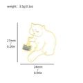 Cartoon cat pin in gold finish with weight and dimensions on white background - White Cat with Hammer (XZ2355-4)