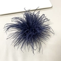 Detailed view of dark blue ostrich feather brooch for elegant party dress accessories - Dark Blue