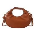 Brown half-moon crescent handbag in premium PU leather with knot detail shoulder strap - Brown