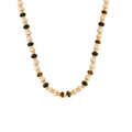 Beaded necklace with brown tiger eye stone pendant and layered titanium steel design - Gold Natural Stone Beaded Necklace